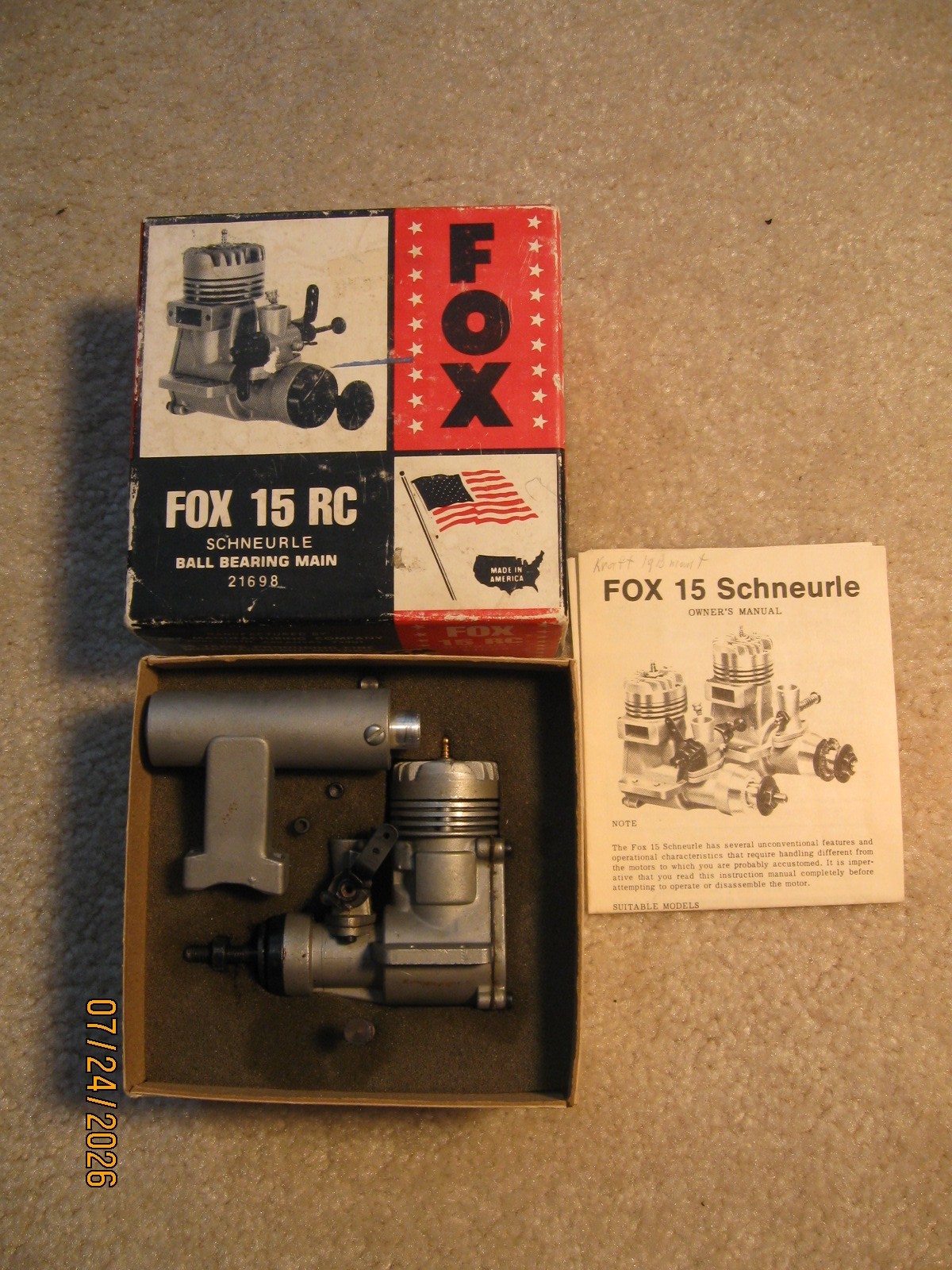 Fox 15 RC Schneurle 2-Stroke Nitro/Glow Engine MPN 21698 with Muffler & Box