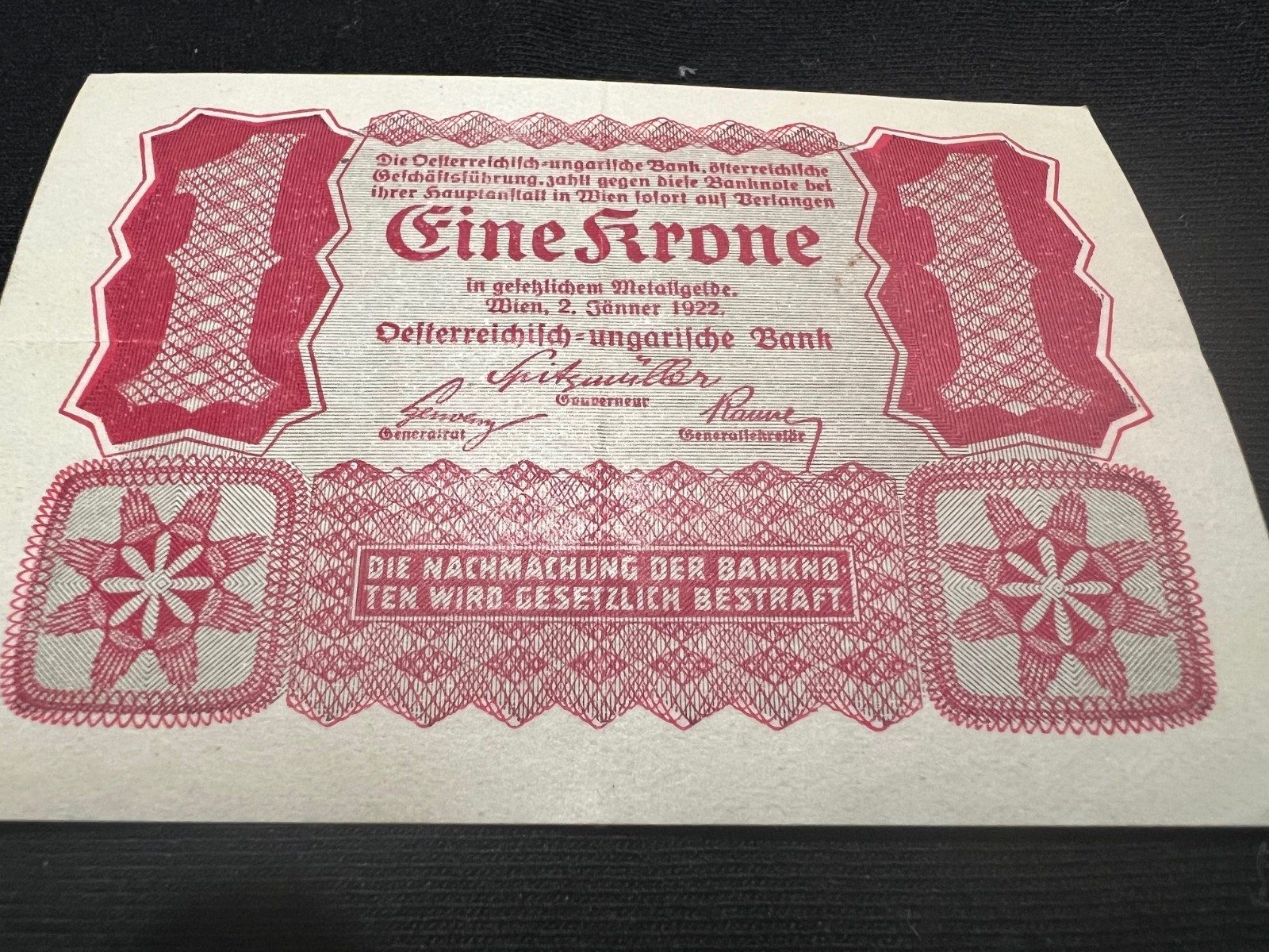 1922 Austria 1 Kronen Krone Antique Banknote WWI WW1 Money Cash Currency