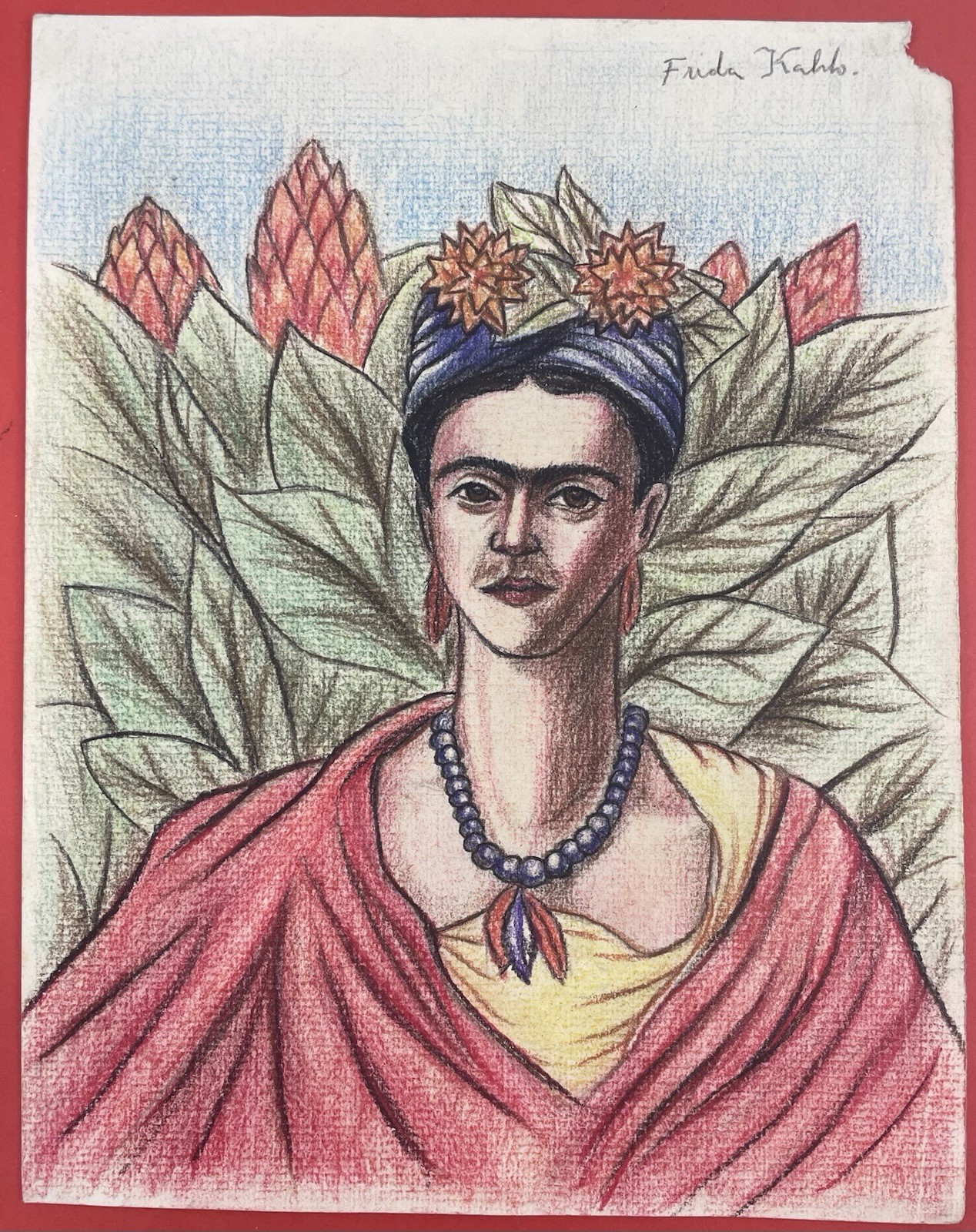 Frida Kahlo Drawing on paper (Handmade) signed and stamped