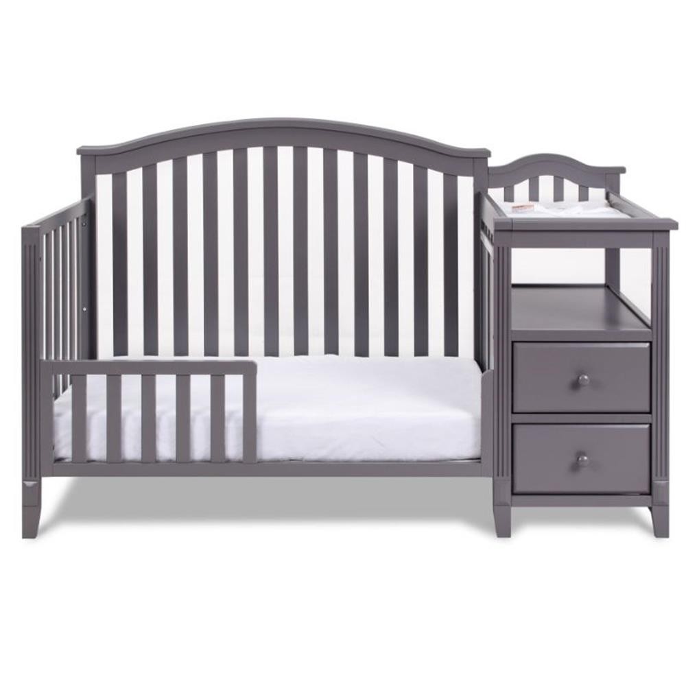 Pemberly Row 4-in-1 Convertible Crib w/ Toddler Guardrail Gray