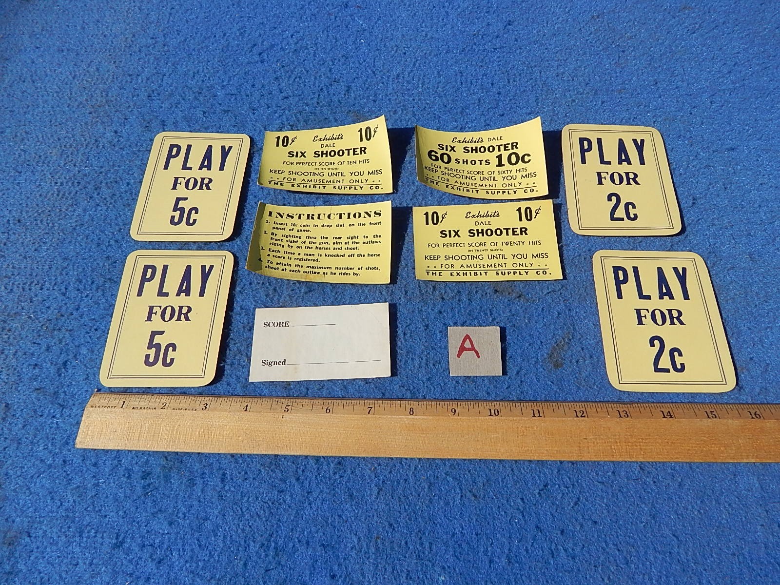 1950 Exhibit Supply DALE SIX SHOOTER Instruction & Award Cards (A)