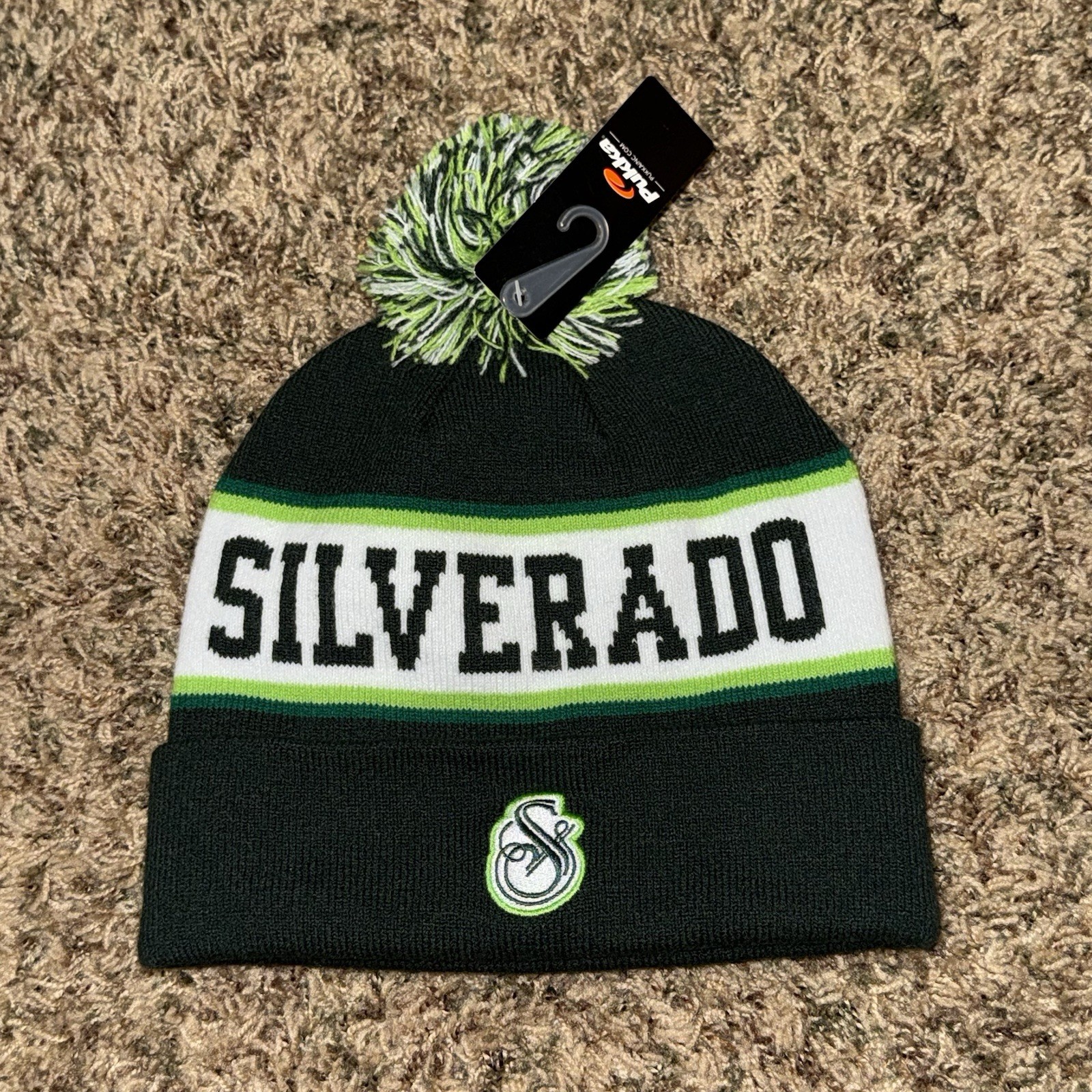 New Unisex Adult Pukka Headwear Green/White Knit Golf Hat Pom SILVERADO Course