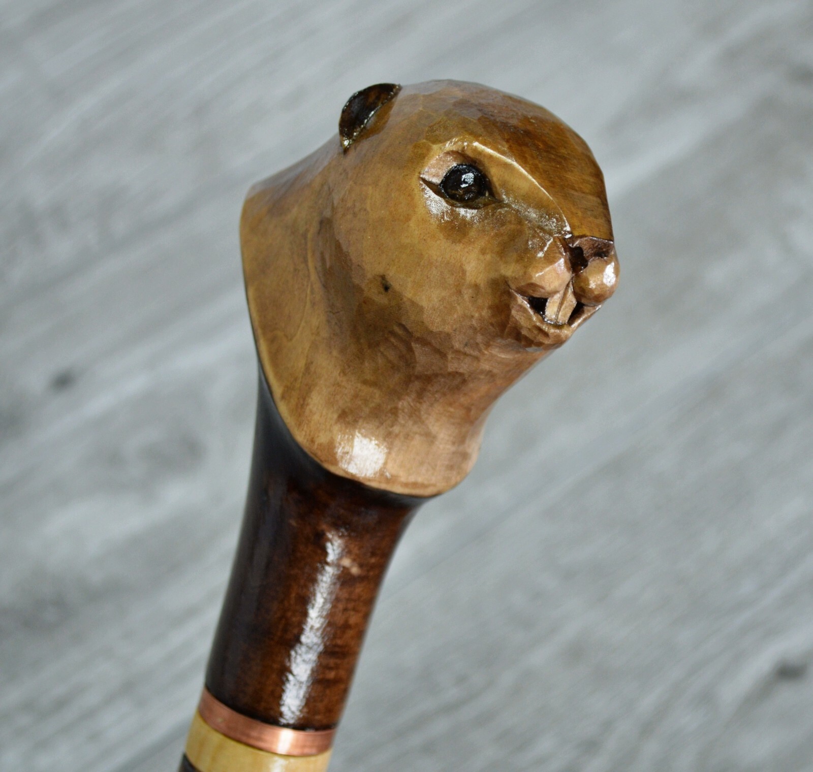 Cane Walking Stick Wooden carved Handmade - Beaver /  UK