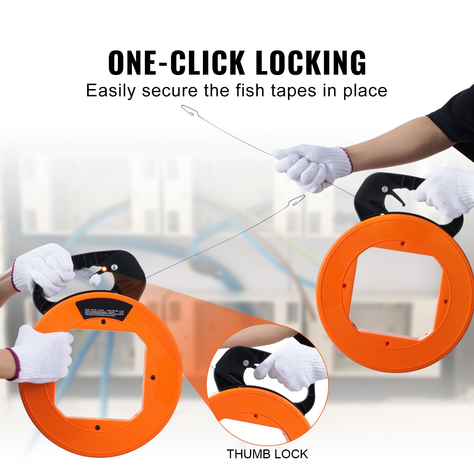 Fish Tape Wire Cable Line Puller 120ft 1/8 in Steel with High Plastic Case