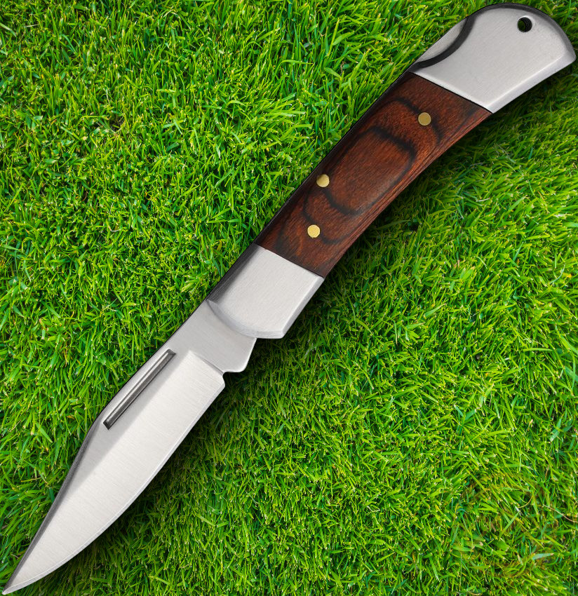 S-TEC Lockback Folding Knife 2¼" Satin Finish Stainless Steel Blade Wood Handle