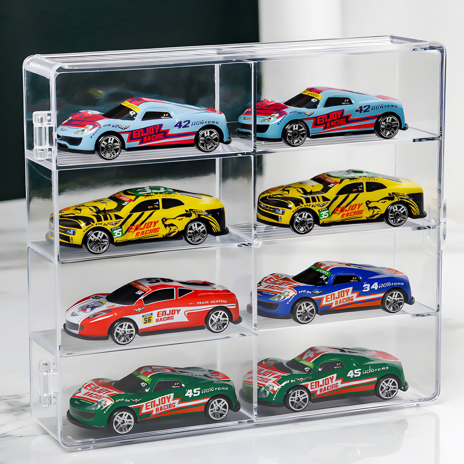 Model Car Diecast Display Case 1:64 Scale 8 Car Compartment with Locking Latch