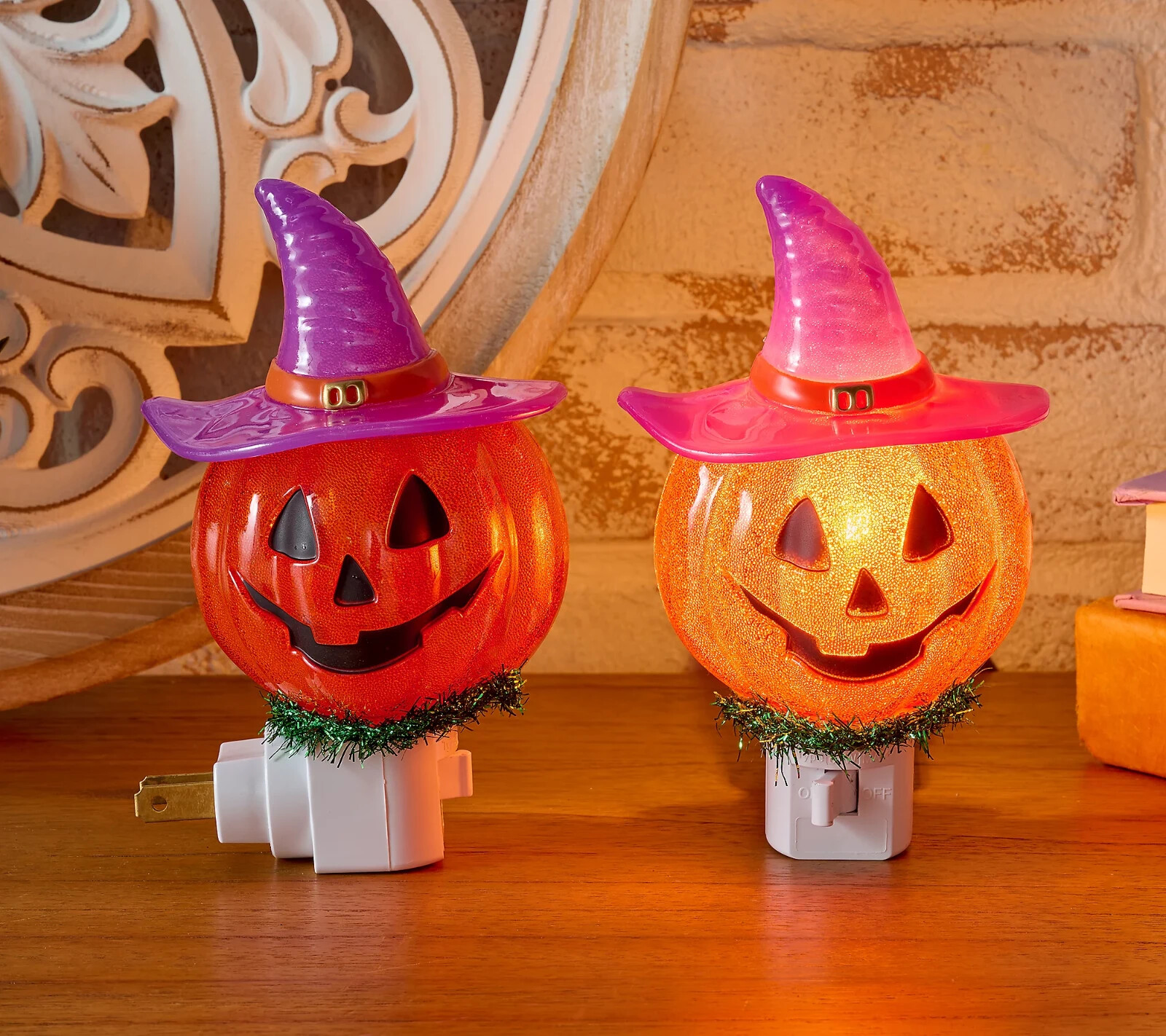 Bethlehem Lights S/2 Plug-In Halloween Night Lights-Pumpkins