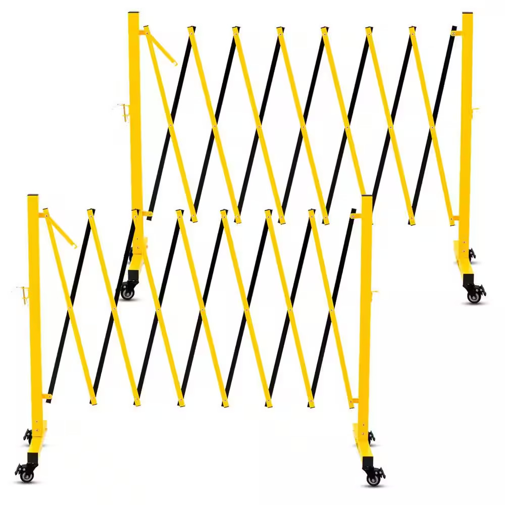 2-Pack 11 Ft. X 3.4 Ft. Yellow and Black Metal Expandable Barricade, Folding Sec