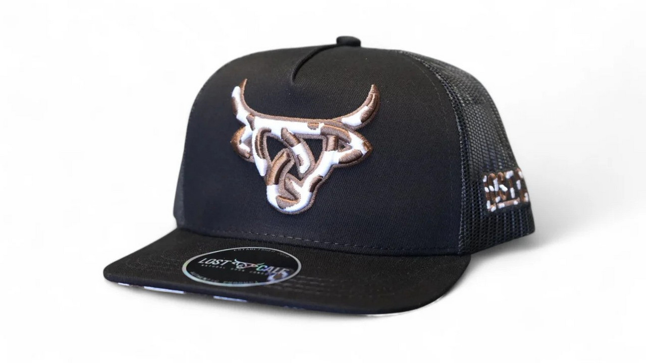 Lost Calf Youth 3D Logo Black Cow Print - Hats Cap - Cowhide Kids