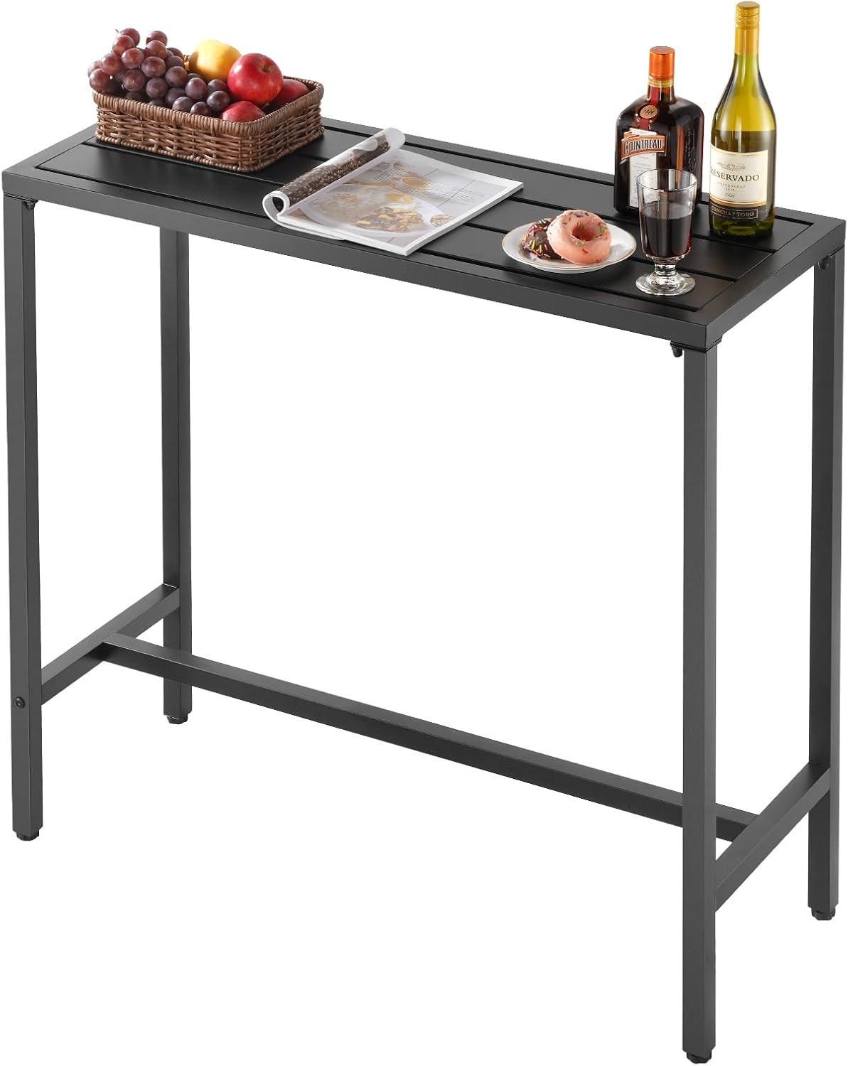 Outdoor Bar Table, 39.4 X 15 in Patio Bar Table, Waterproof Top & Sturdy Metal F