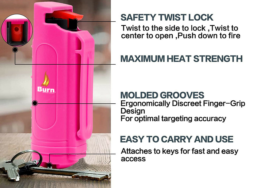BURN PINK Pepper Spray 0.5oz Self Defense Keychain Security Case Molded - 5 PACK