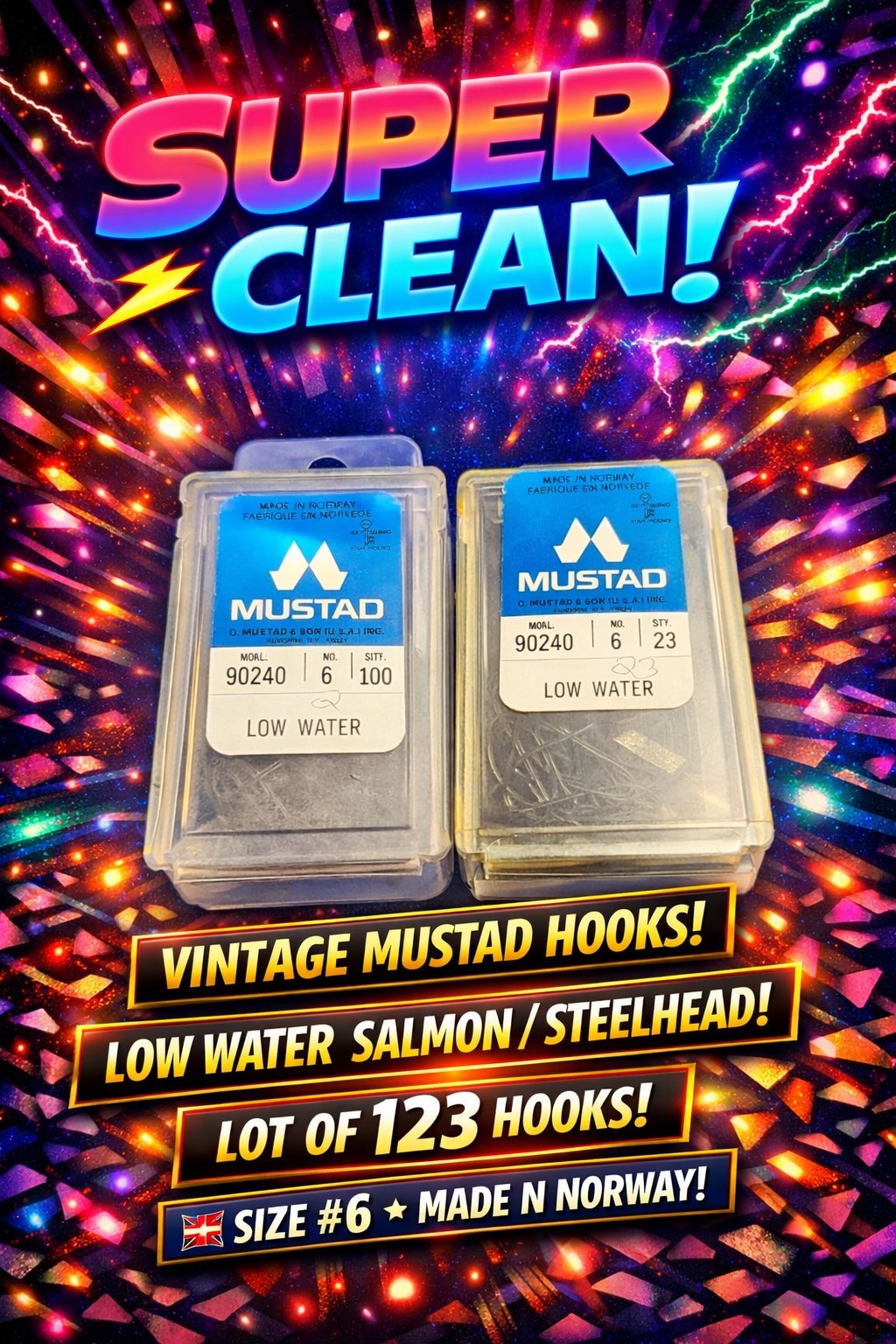 Vintage Mustad 90240 Low Water Salmon Steelhead Hooks No 6 Norway Lot 123