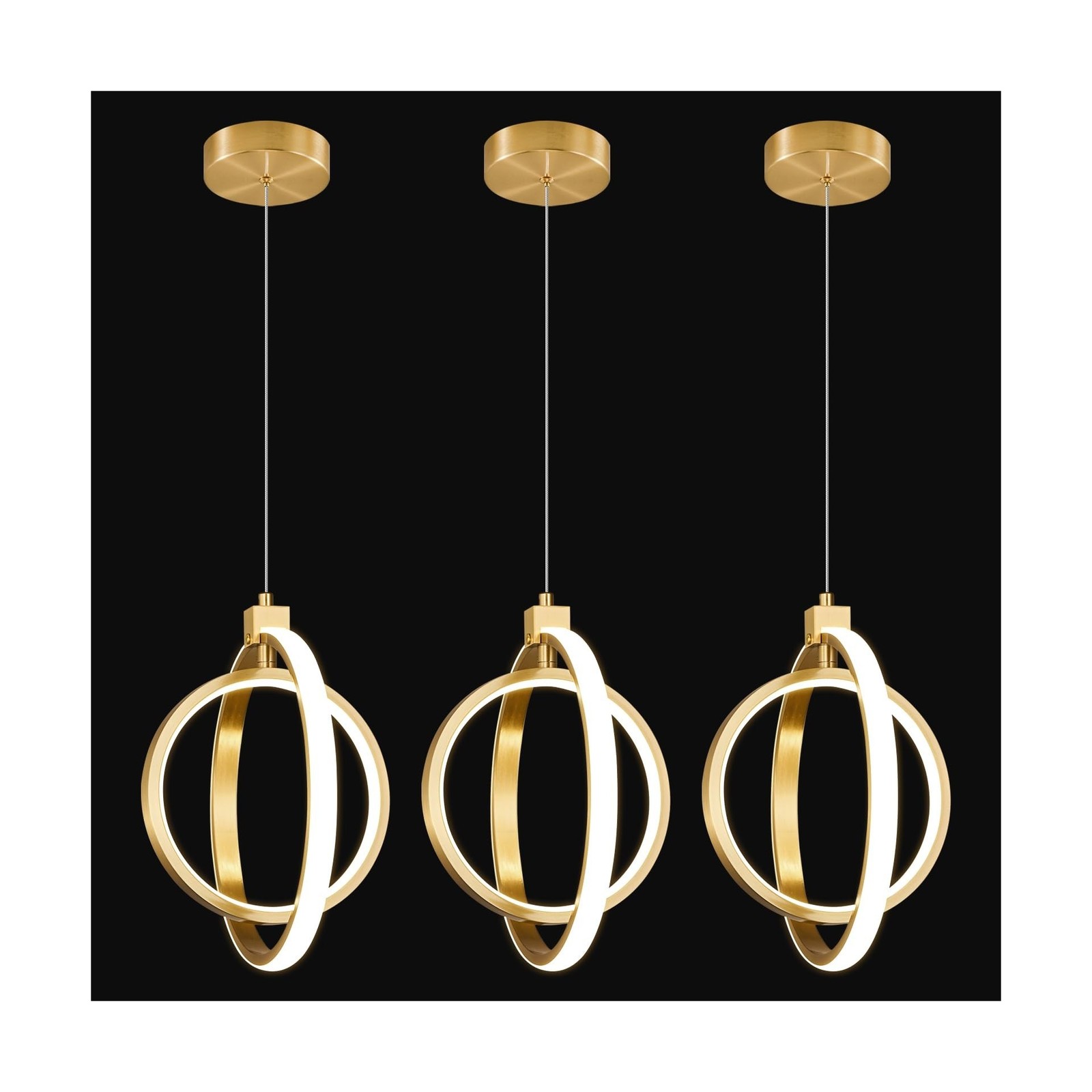 Modern LED Chandelier Gold Ring Pendant Light Fixtures 4000K Dimmable Height ...