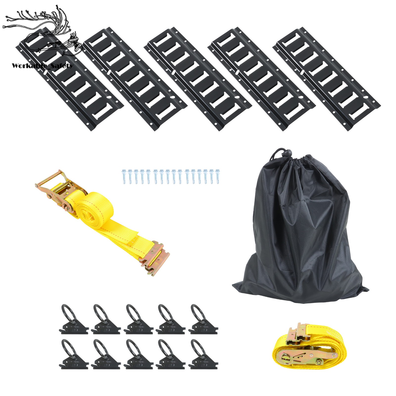 18 Pack 1.3' E-Track Rail Set, Black Powder Coated Finish For Trailers & Vans