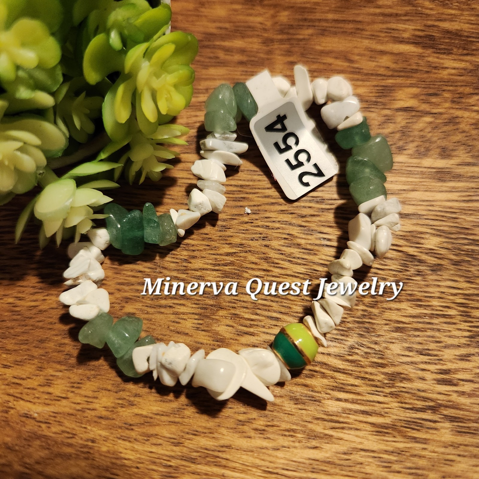 Handmade Artisan Green Aventurine Howlite Stretch Bracelet #2554