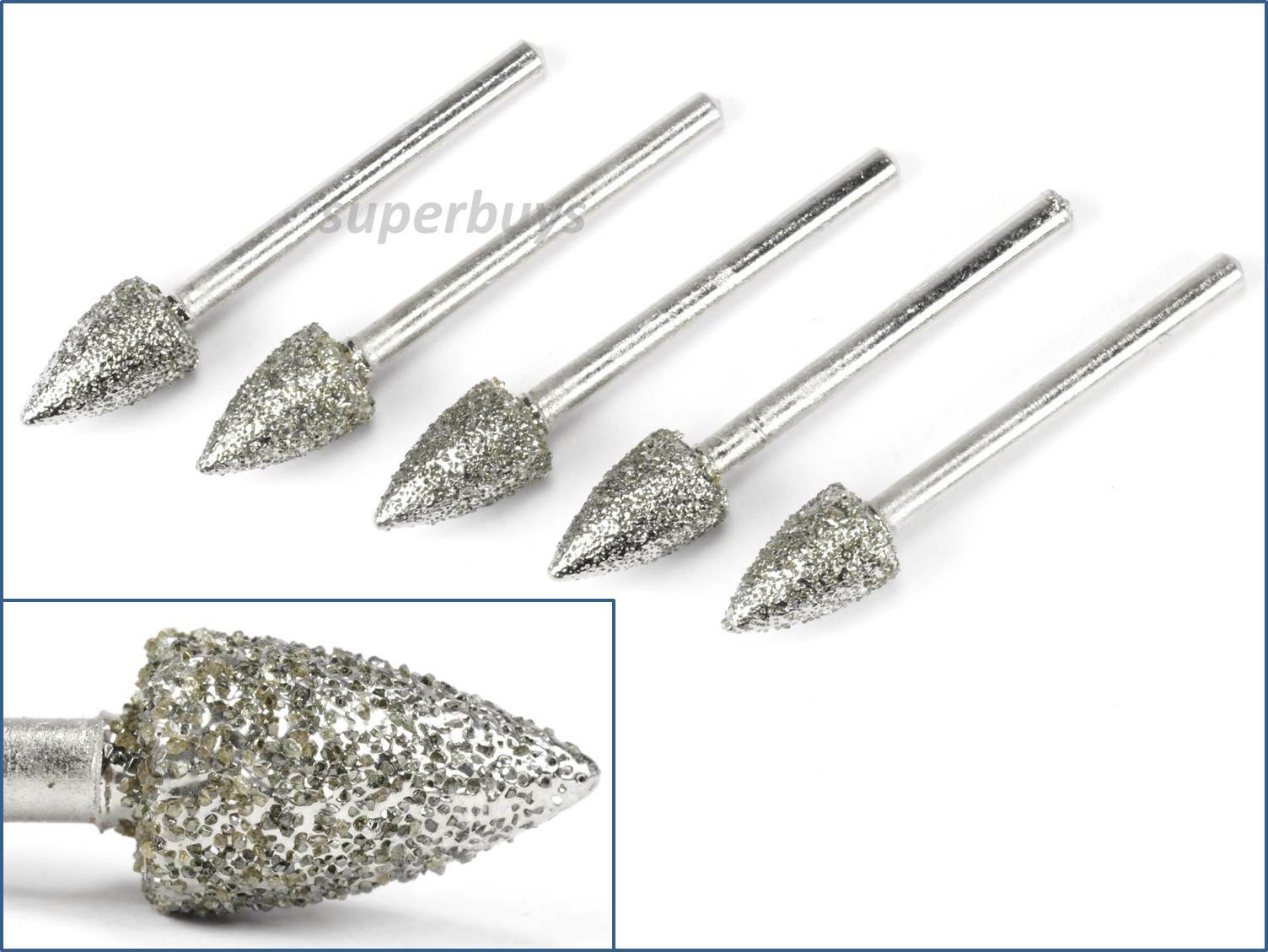 5pcs 50 Grit Coarse Arrow Spear 8mm Head Diamond Burr For Rotary Drill Bit Tool