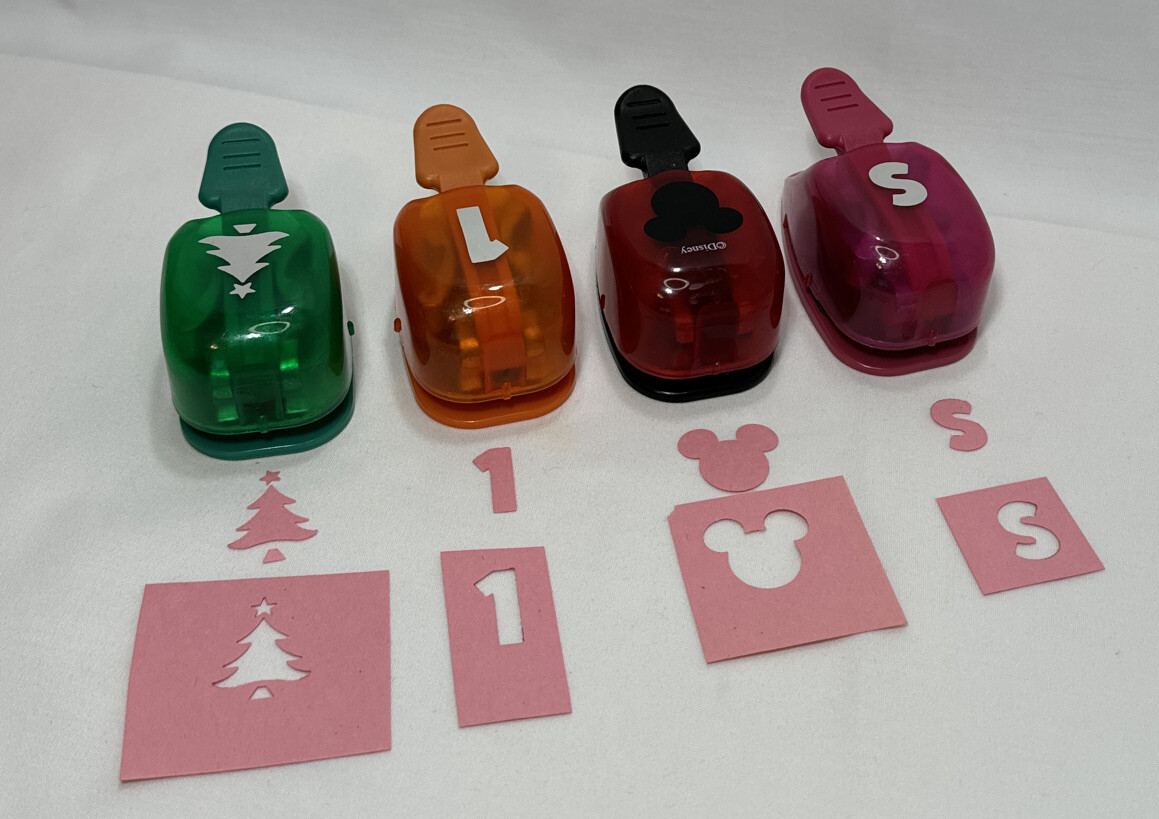 EK Success Paper Shapers 1 1/8” Xmas Tree, Mouse, #1 & Letter S Lot Of 4