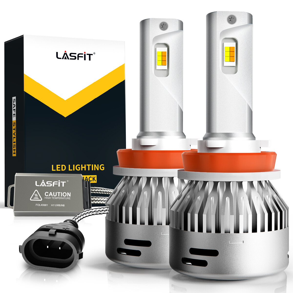 LASFIT H11 Switchback LED Headlights Bulb Low Beam Yellow White Bright 6000LM 2x