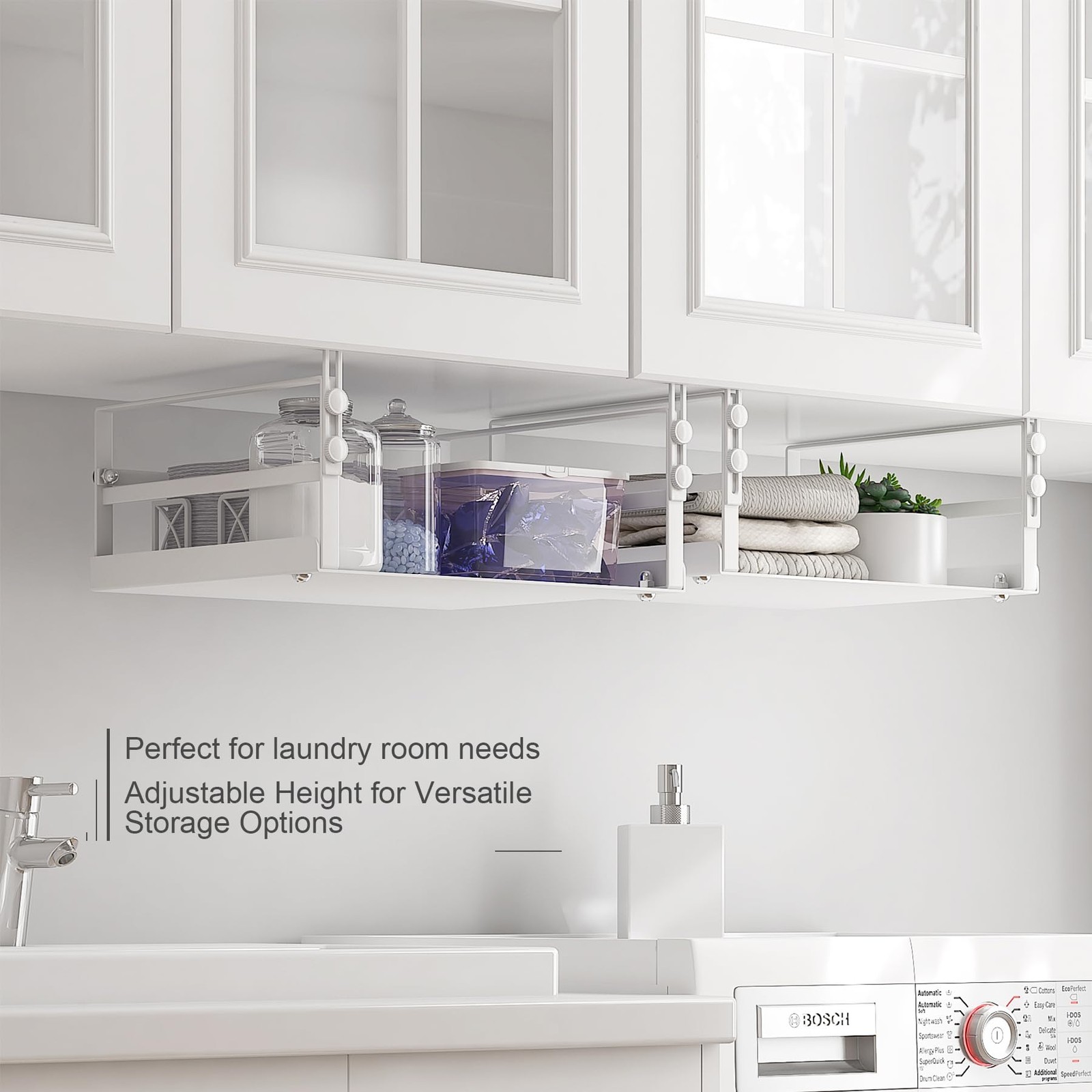 2-Pack Adjustable Under Shelf Storage Baskets - White, for Kitchen, Pantry
