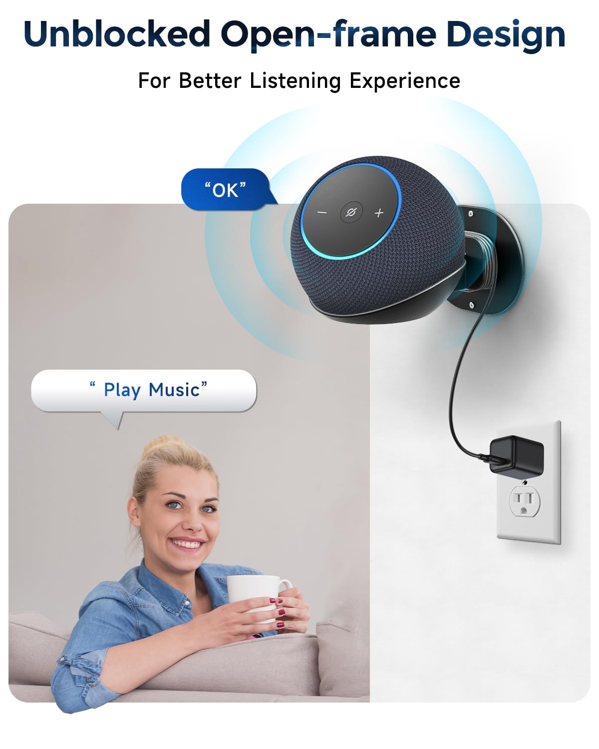 Universal Wall Mount Shelf for Echo Dot HomePod Mini Cable Management Black