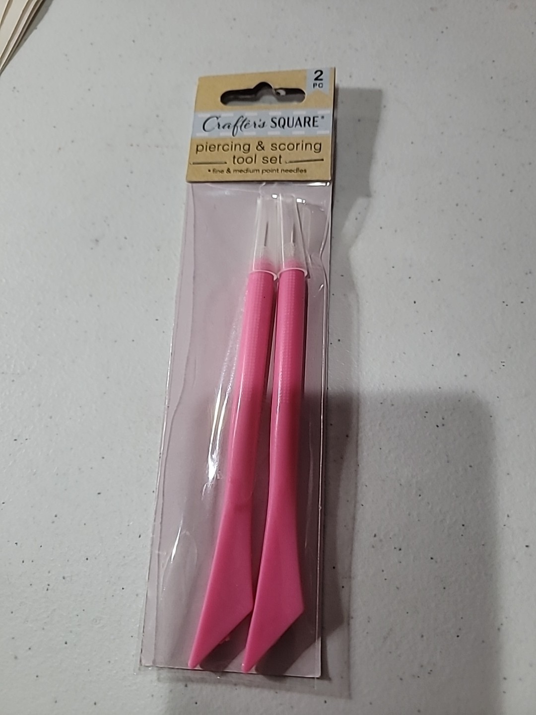 Crafter's Square Piercing & Scoring Tool Set 2 Tools Fine & Medium Points Pink