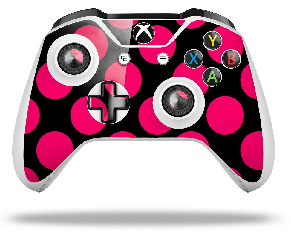 Skin for XBOX One S / X Controller Kearas Polka Dots Pink On Black Vinyl Decal