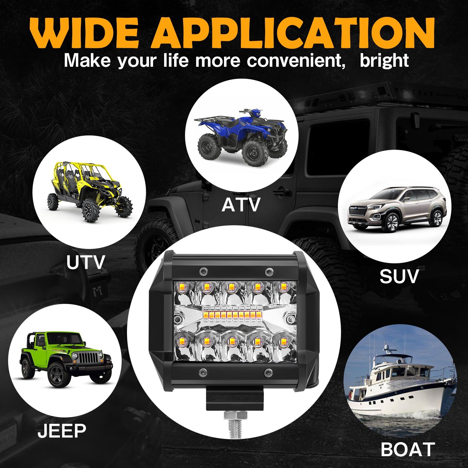 Trailer Tow Hitch Mounting Bracket + 4" inch LED Work Light Backup Reverse Truck