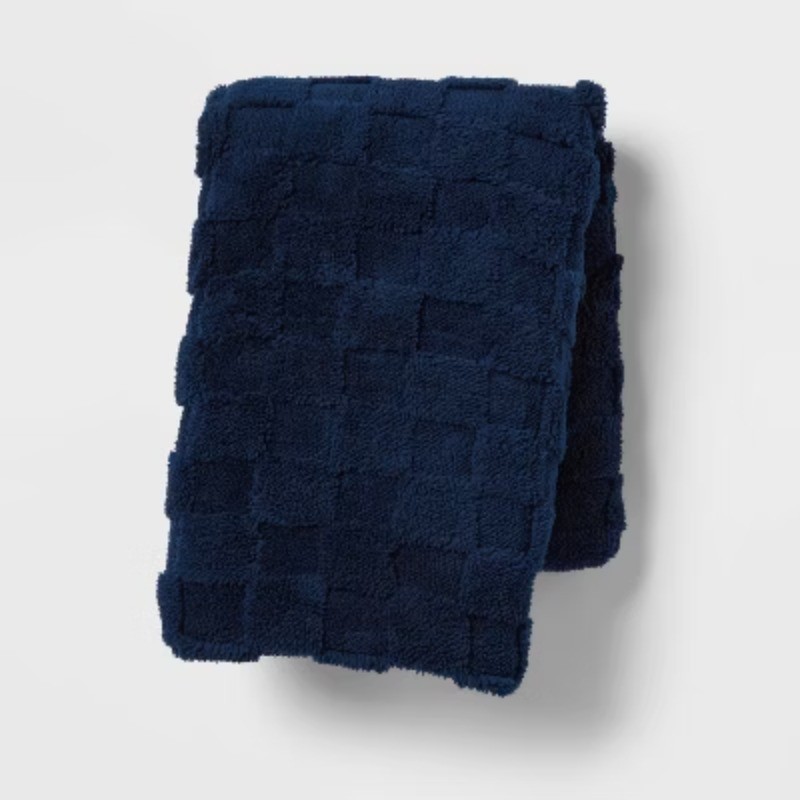 Jacquard Plush Checker Body Pillow Cover Nighttime Blue