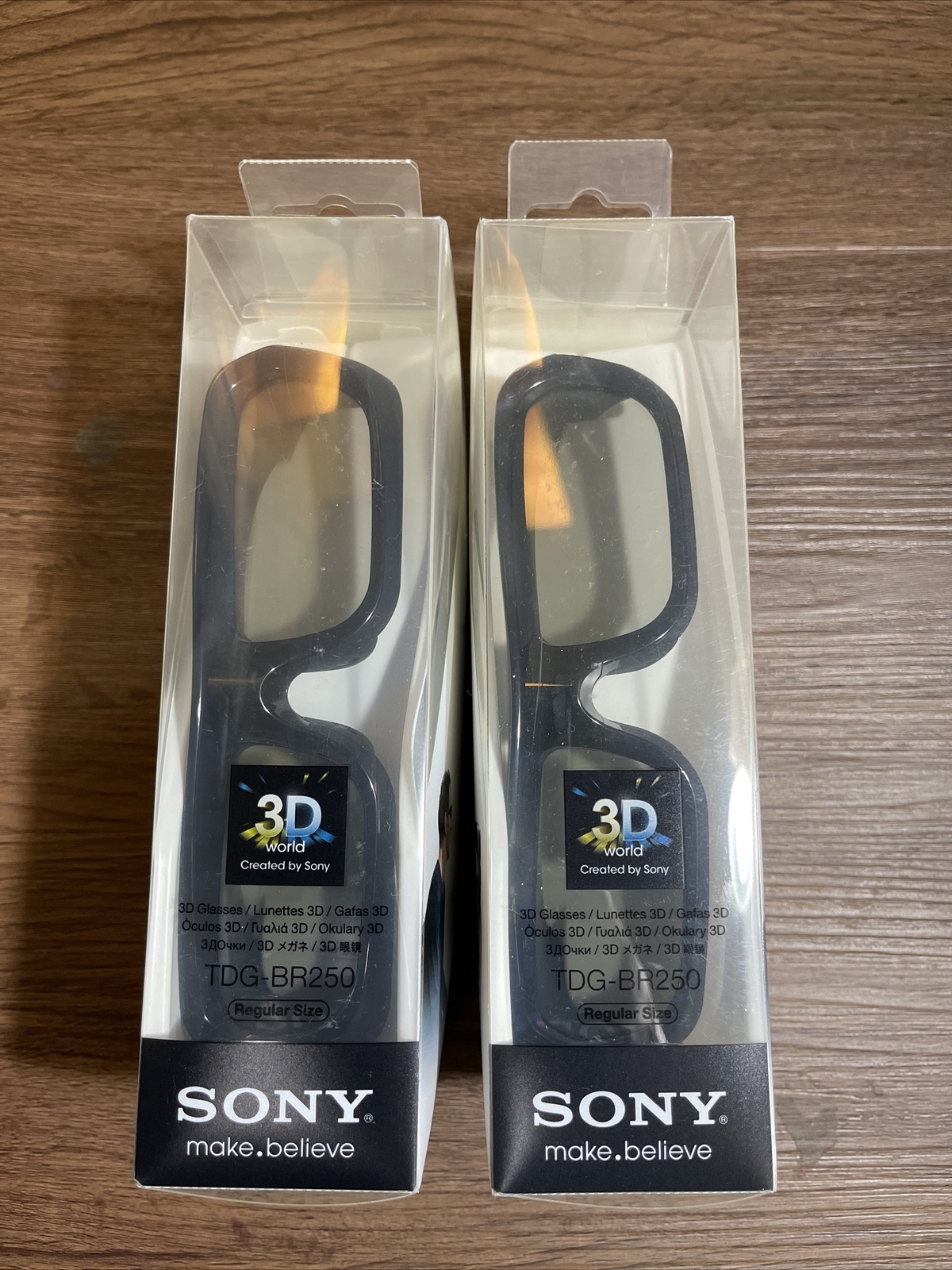Lot of 2 Sony TDG-BR250 Rechargeable Active 3D Adult Glasses Black SEALED