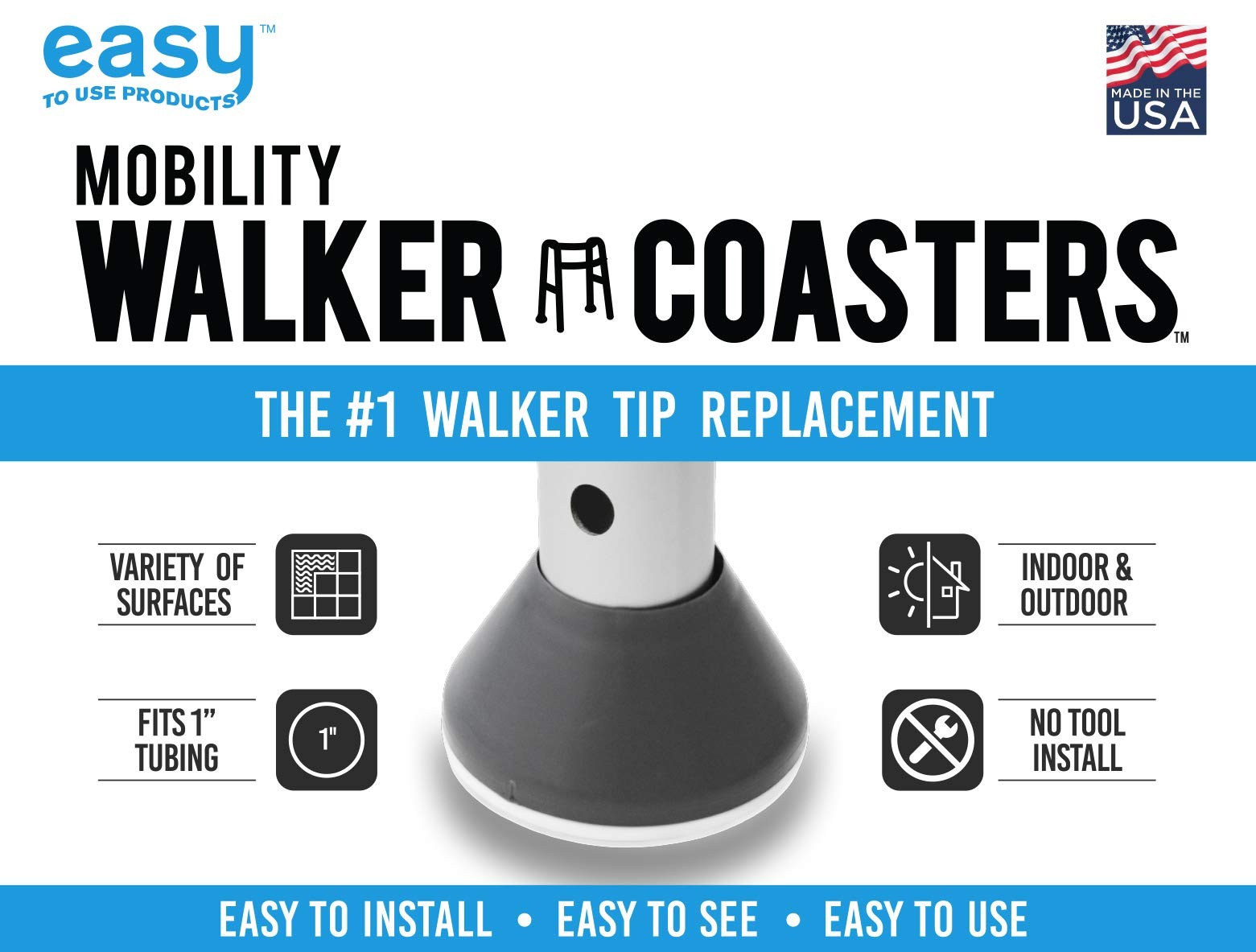 Walker Coasters, Storm Grey 4 Pack By Easy To Use Products - 1", Gray