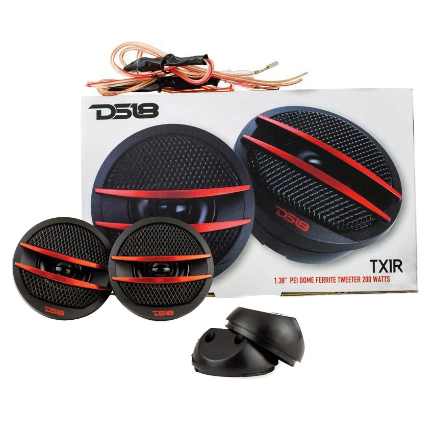 DS18 TX1R Dome Ferrite Tweeters 200 Watts Max 4 Ohm Set of 2 Red Accents