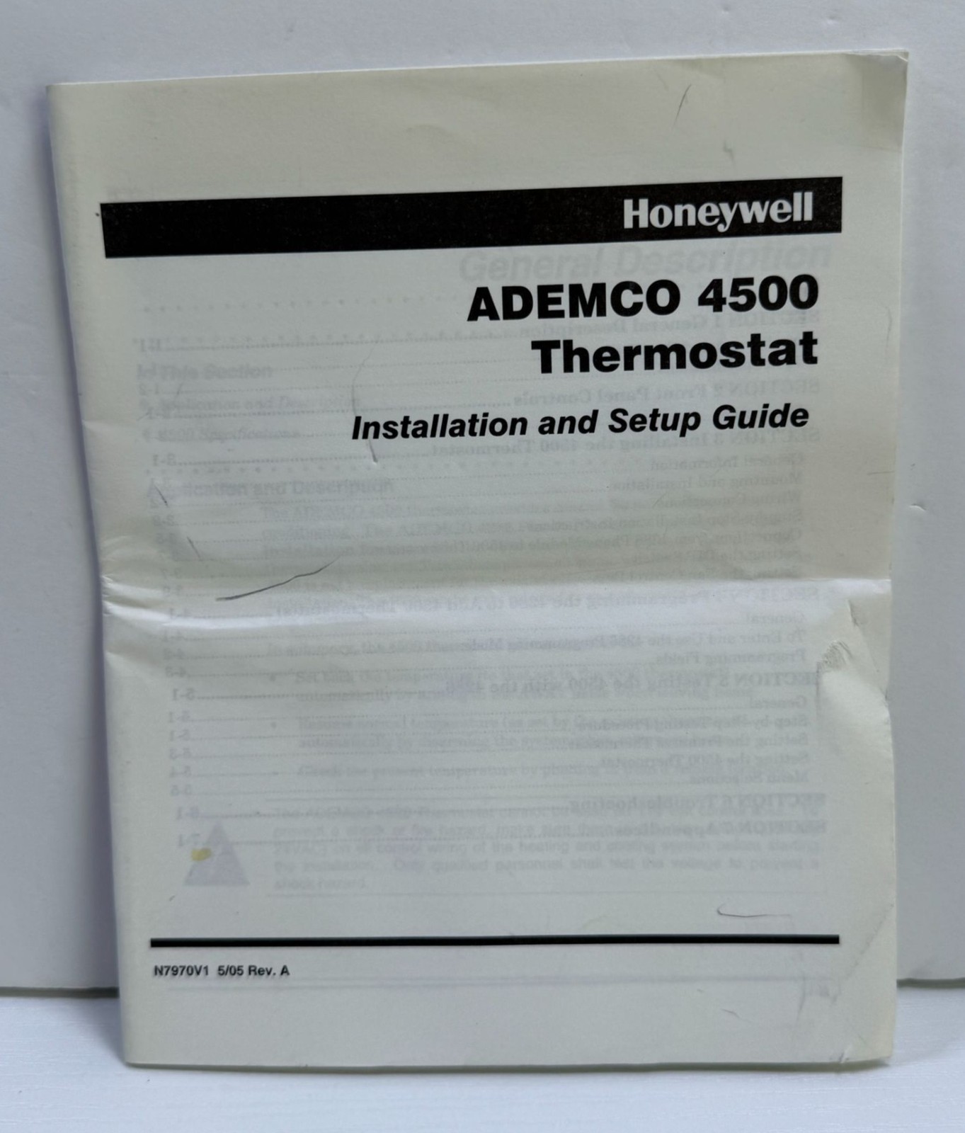 Honeywell Ademco 4500 Thermostat Installation and Setup Guide ONLY 2004