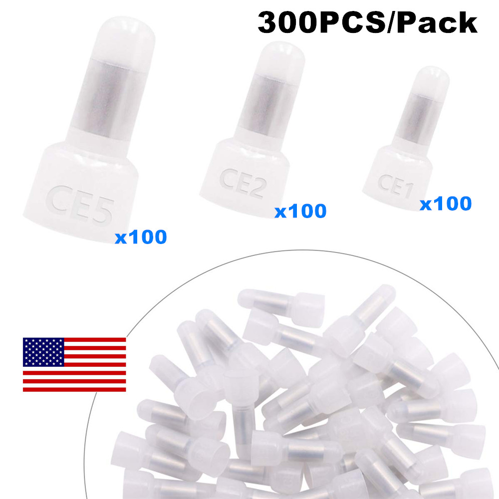 300pcs 10-22AWG Closed End Crimp Cap Copper Core Nylon Stereo Wire Connectors