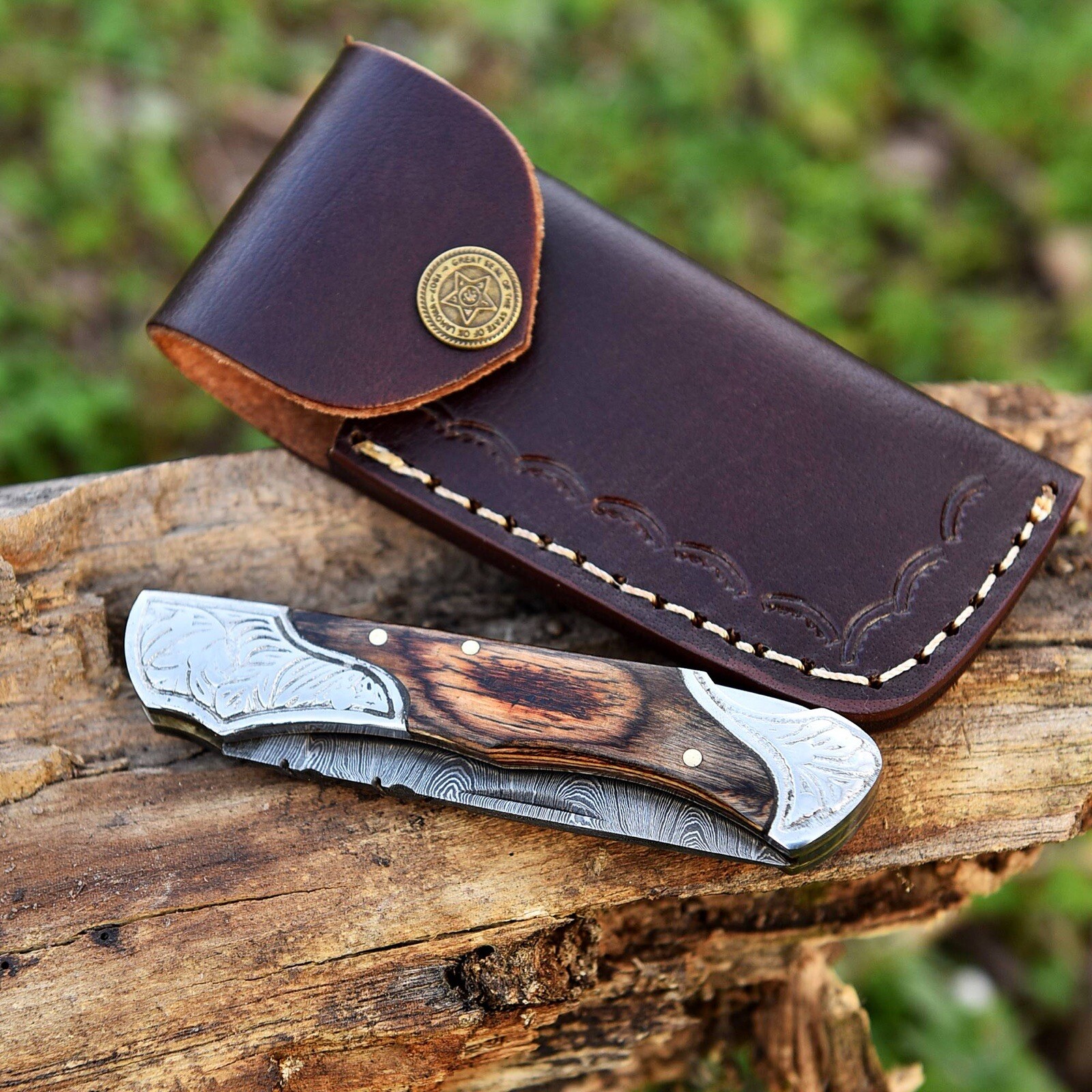 EDC Damascus Folding Blade Pocket Knife Hunting Survival Tactical Camping