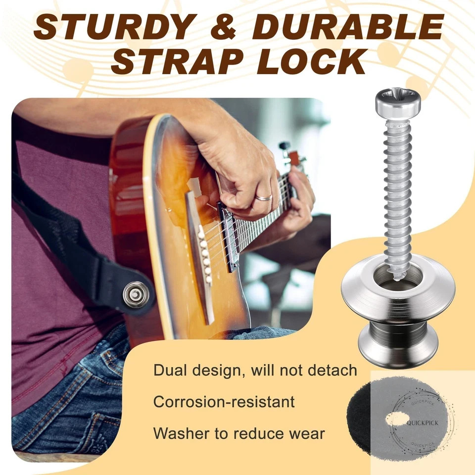 4 Set Guitar Strap Button Compatible with Dunlop Straplok Dual Design Strap Lock