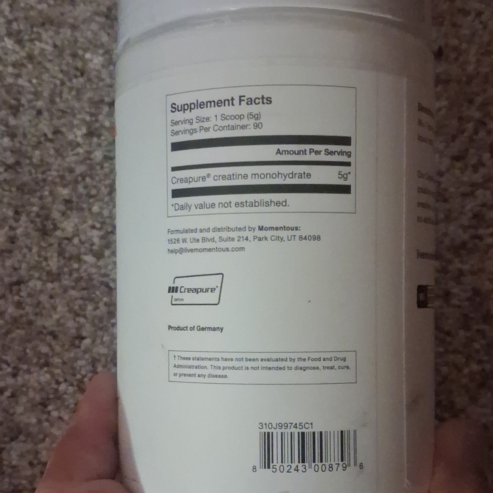 Momentous Creatine Monohydrate Powder 15.8oz Muscle & Cognitive Function