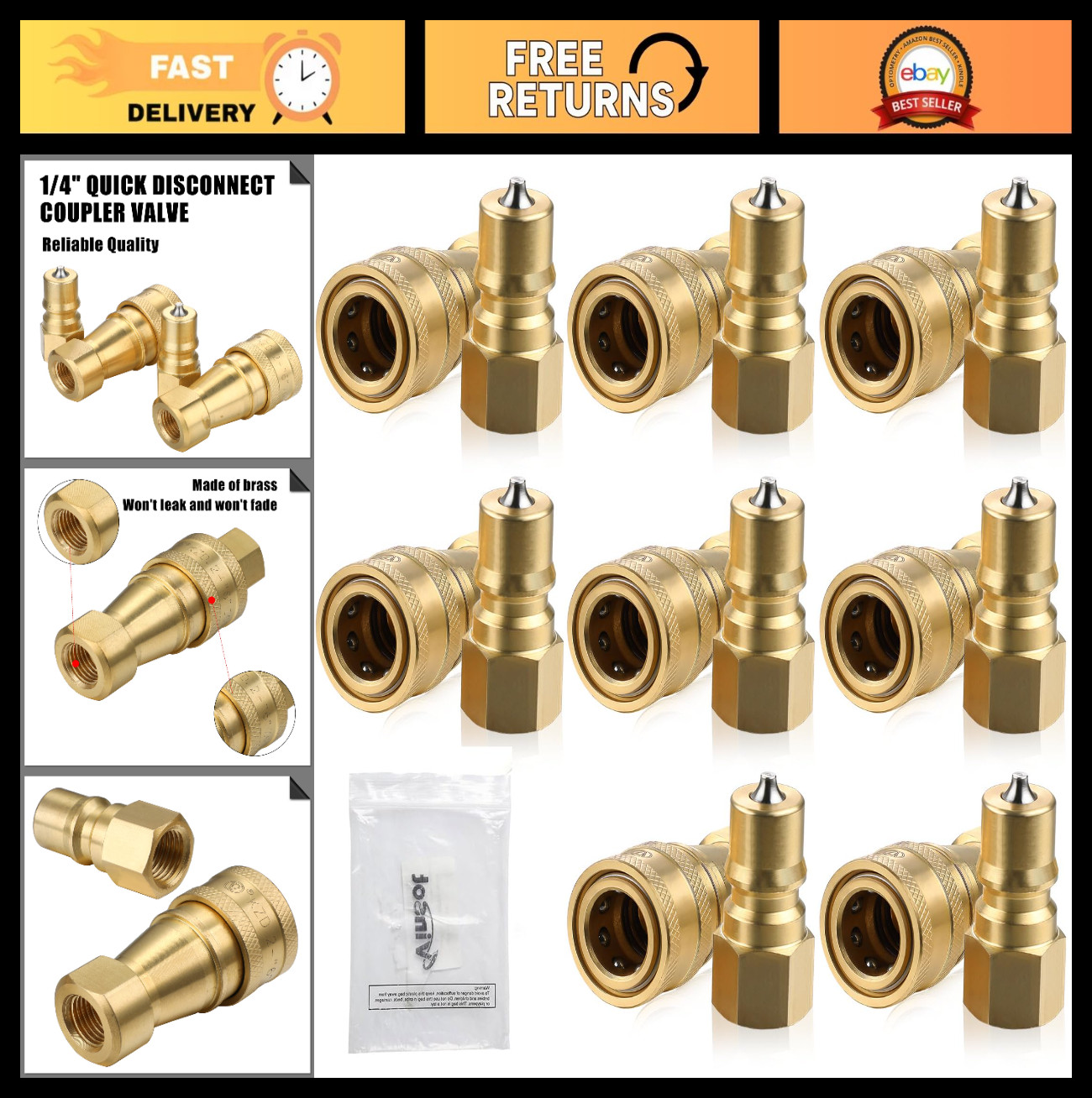 6 Set 1/4" Quick Disconnect Coupler Valve for Carpet Cleaning Wand - Truck Mount