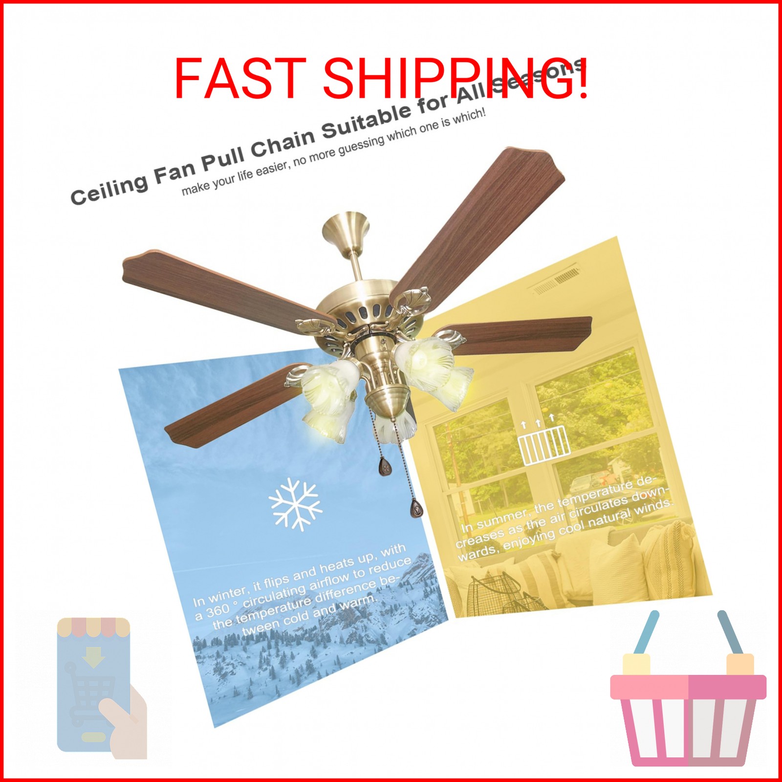 4 Pack Bronzed Ceiling Fan Pull Chain Extension, 12 Inches Classic Drop Shaped P