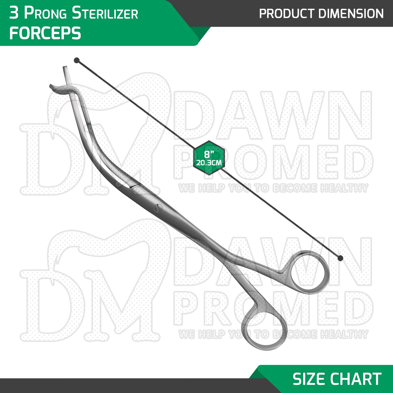 3 Prong Sterilizer Forceps 8" Sterilizing Aid Surgical Instruments German Grade