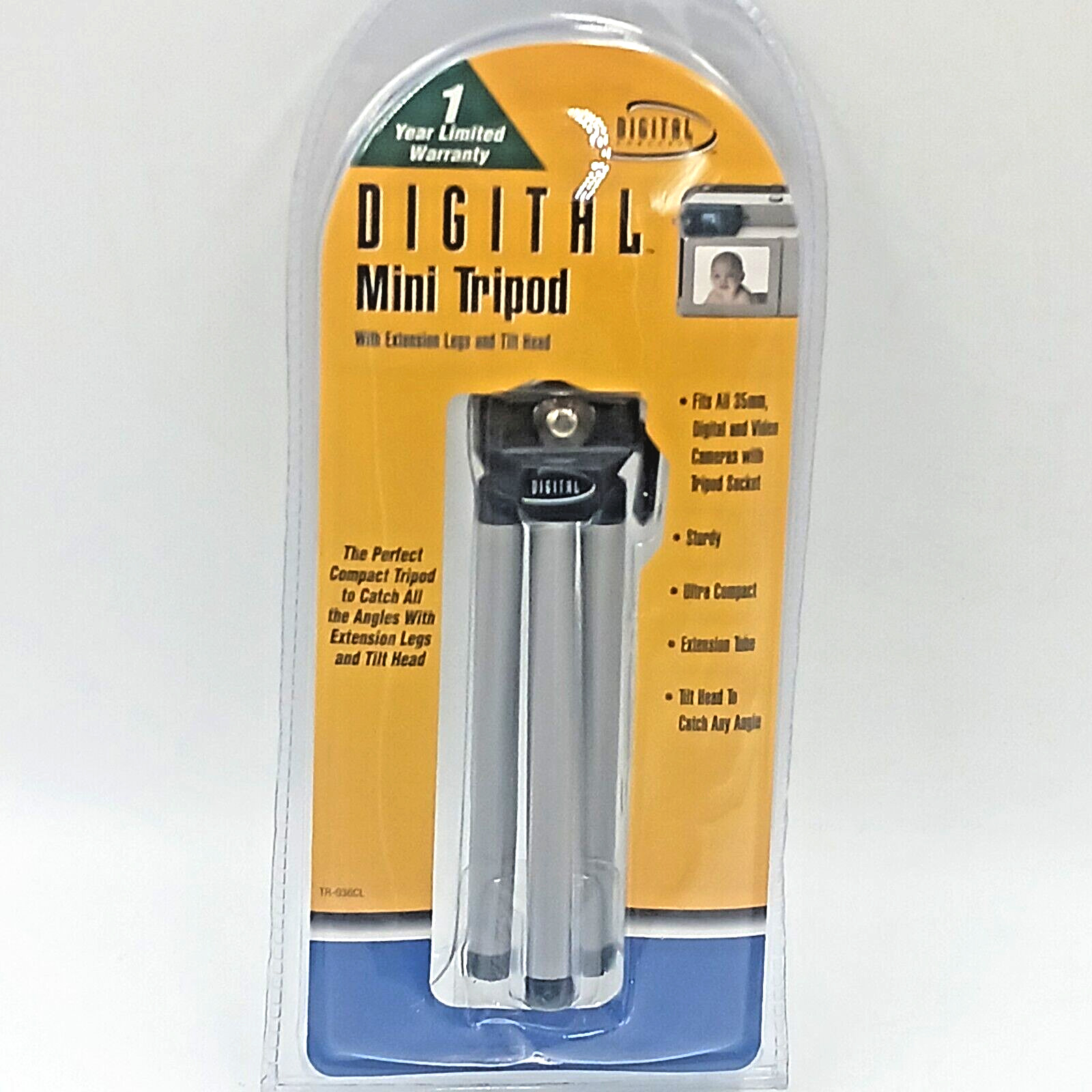 Digital Concepts Mini Tripod With Extension Legs And Tilt Head TR-036CL New NOS