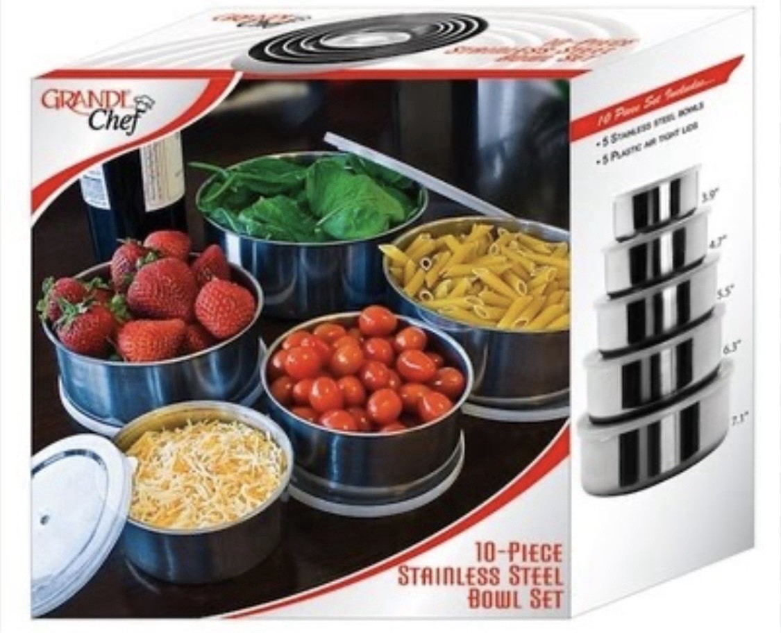 New Grande Chef  Bowl Set W/Lids- 10 Piece Stainless Steel -NIB