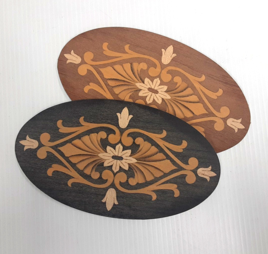 8-13/16" x 4-15-16" Inlay Marquetry Medallion, VENEER WOODWORKING REQUIRED