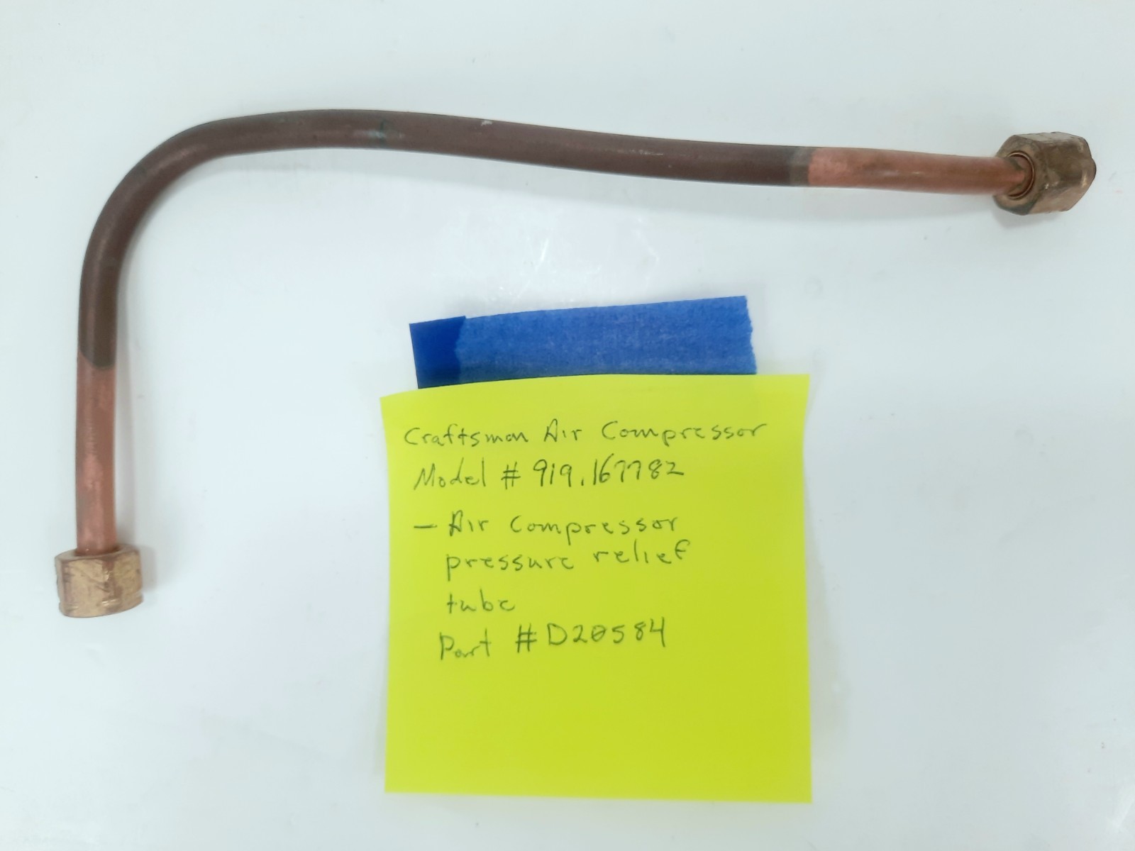 Craftsman OEM Part# D20584 Air Compressor Pressure Relief Tube W/Fittings Used