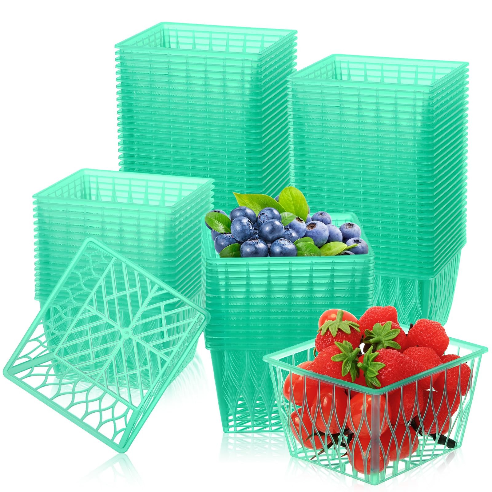 250 Pcs Pint Size Plastic Berry Baskets Boxes Green Strawberry Basket with Op...