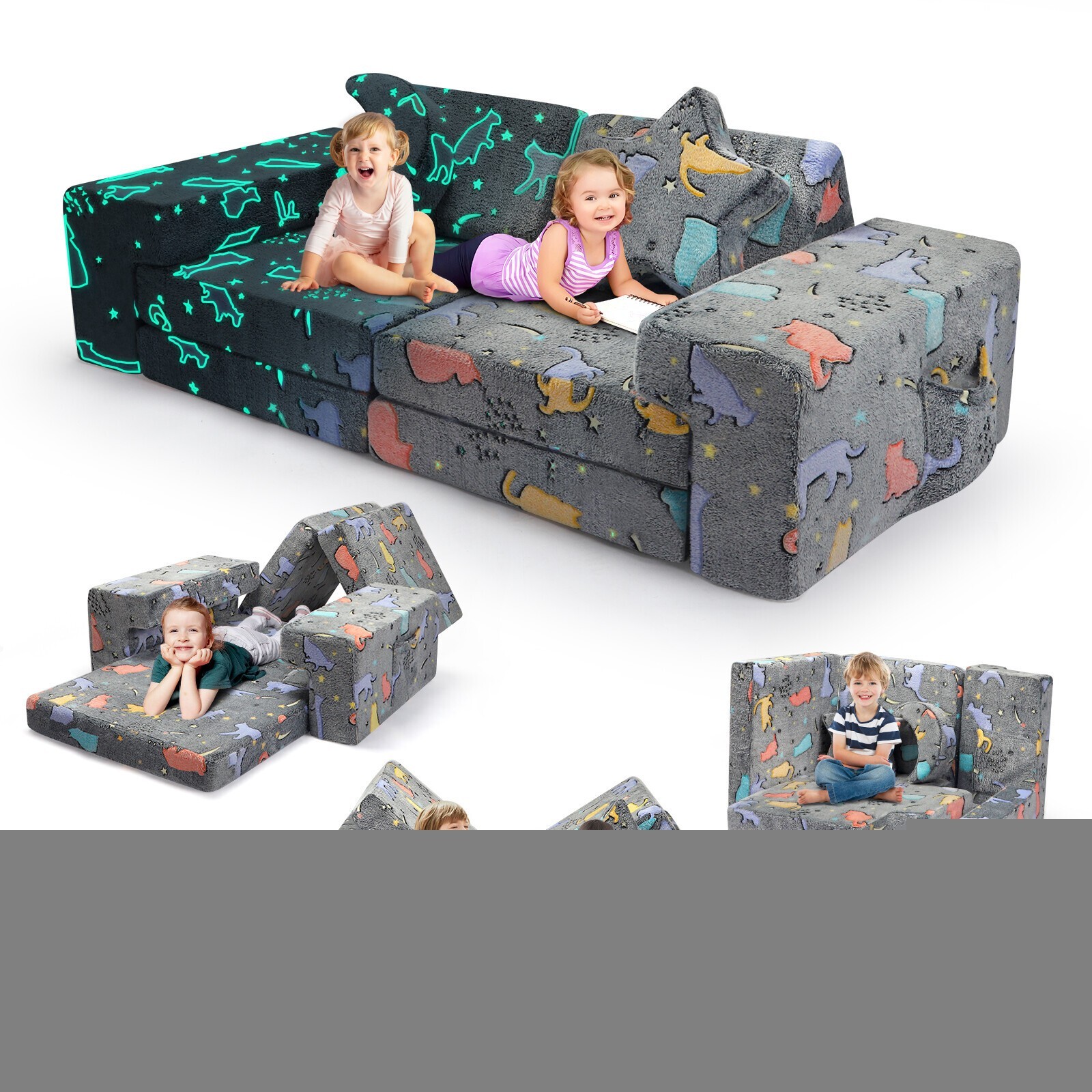 Modular Kids Couch 9Pcs Child DIY Sofa for Playing Playroom Bedroom Night Light