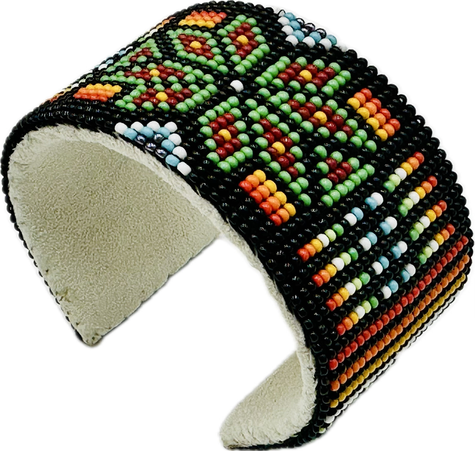 Handmade Black multicolor Flower Leather Cuff Bracelet