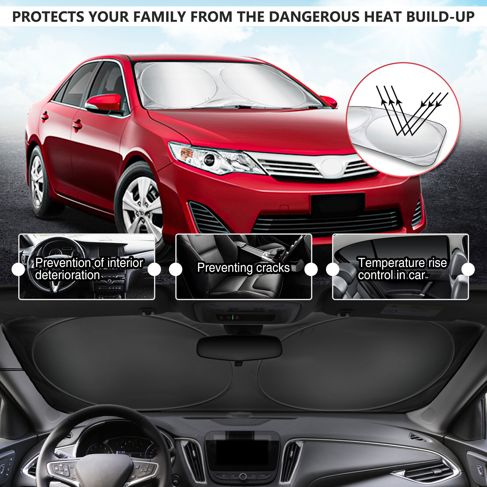 Juyioudy Car Front Windshield Foldable Sun Shade heat protective Shield Cover