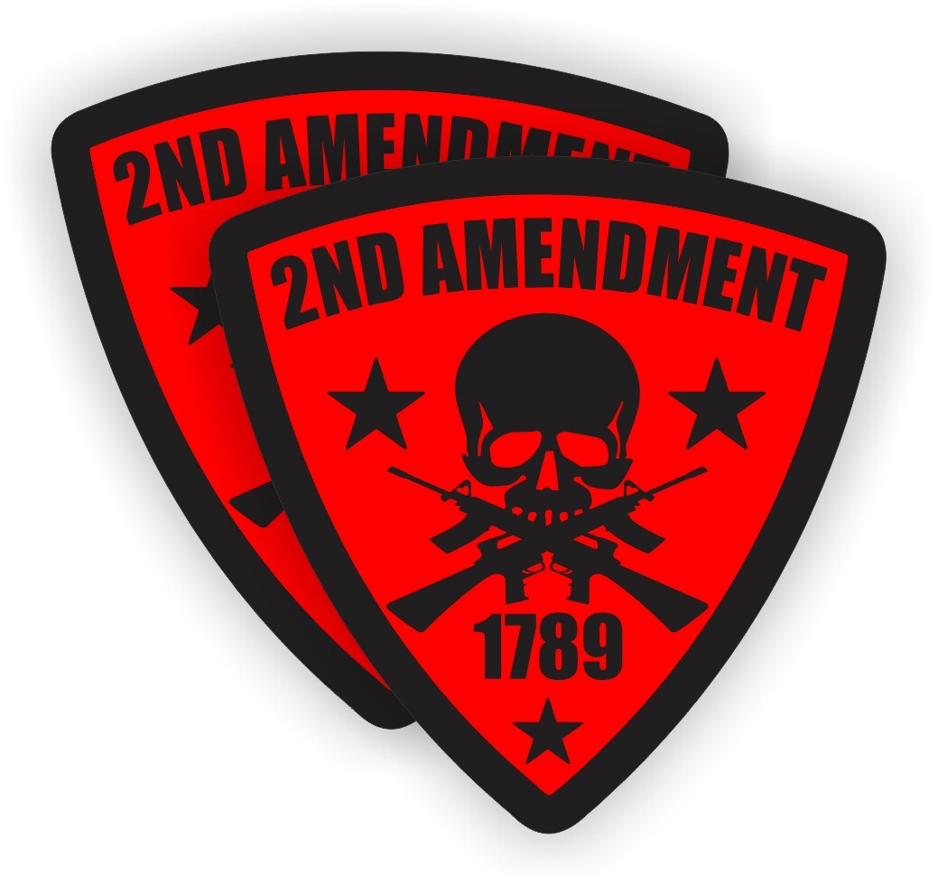 pair - 2nd Amendment Shield Hard Hat Stickers | USA America Patriotic Decals RED