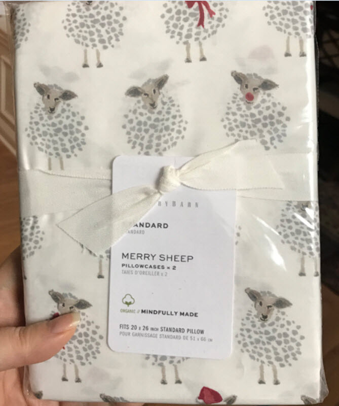 Pottery Barn Merry Sheep Standard Pillowcase Set 2 Gray Cotton Holiday Std More+