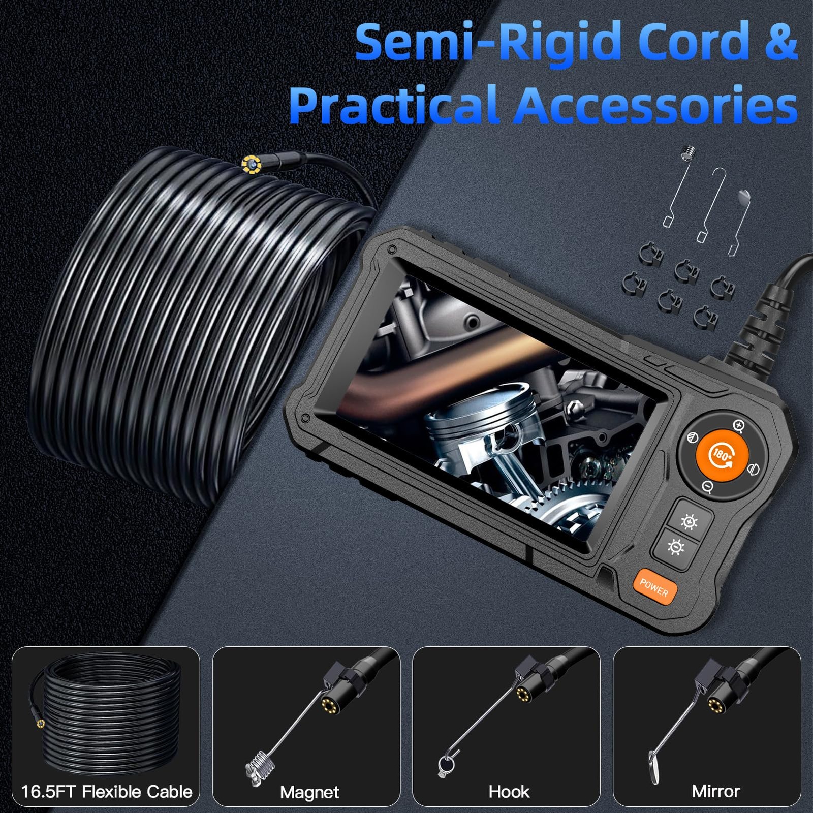 Endoscope Camera with Light - 4.3" LCD Screen Inspection Large, Black